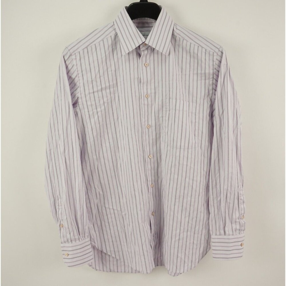 Recent Ermenegildo Zegna Men's 15.5 White Striped Herringbone Cotton Dress Shirt